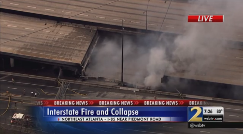 Illustration for article titled Massive Fire Leads To Collapse Of I-85 In Downtown Atlanta